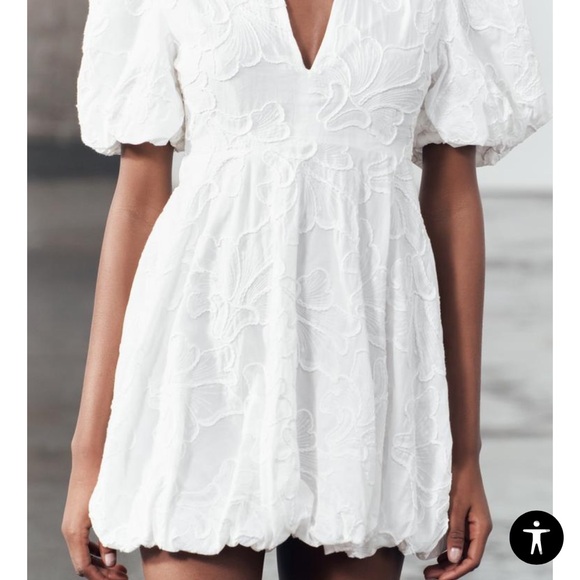 ZARA EMBROIDERED VOLUMINOUS DRESS ZW COLLECTION Oyster-white | XS - Picture 8 of 16